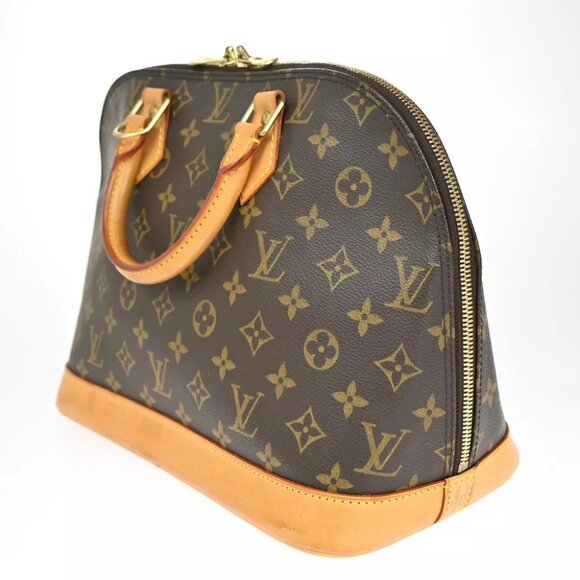 LOUIS VUITTON LV Logo Alma Hand Bag Monogram Leather Brown France M51130 79EA910 - Picture 4 of 15